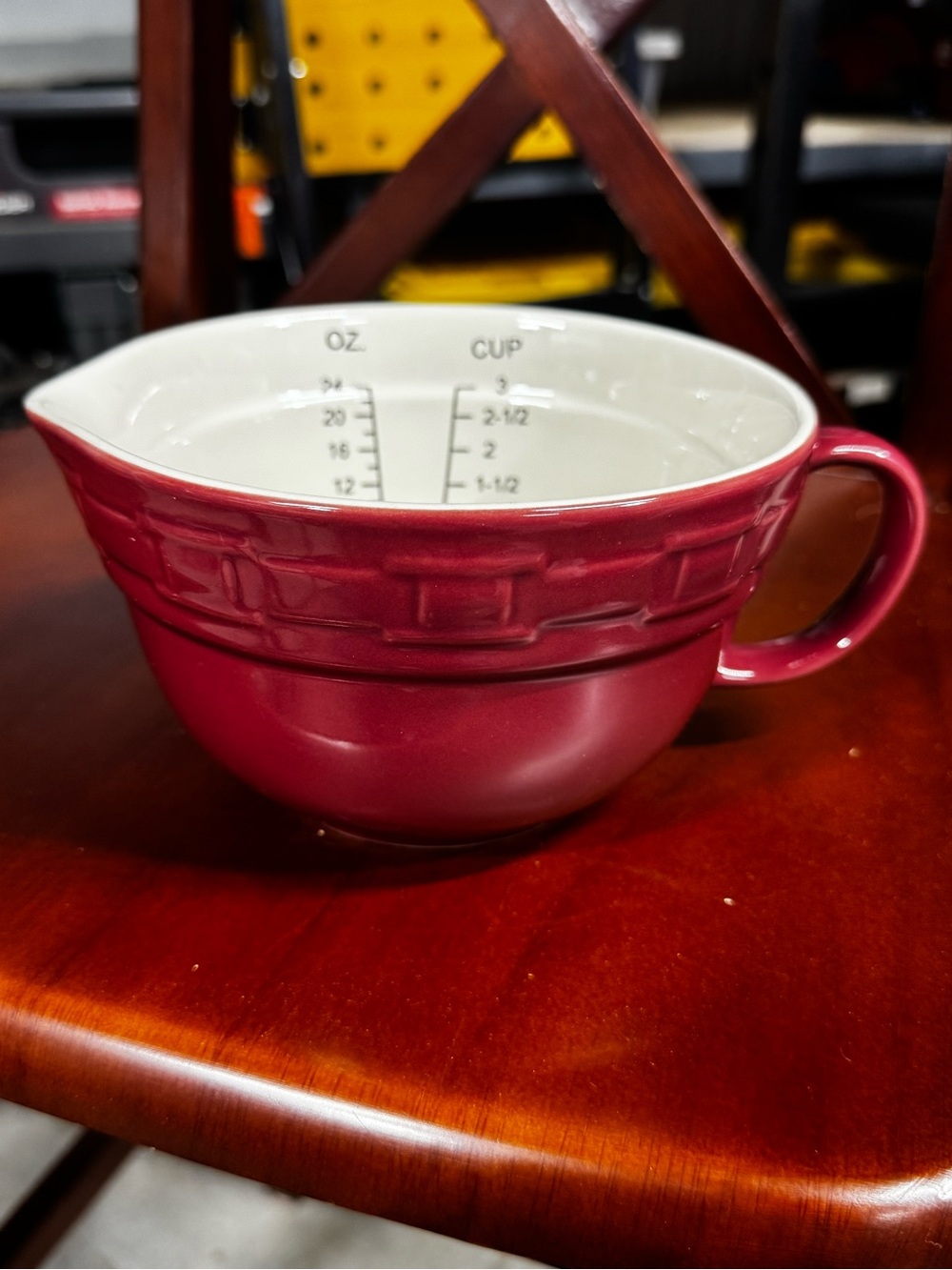 Longaberger Berry Red Ceramic Mixing Bowl with Handle